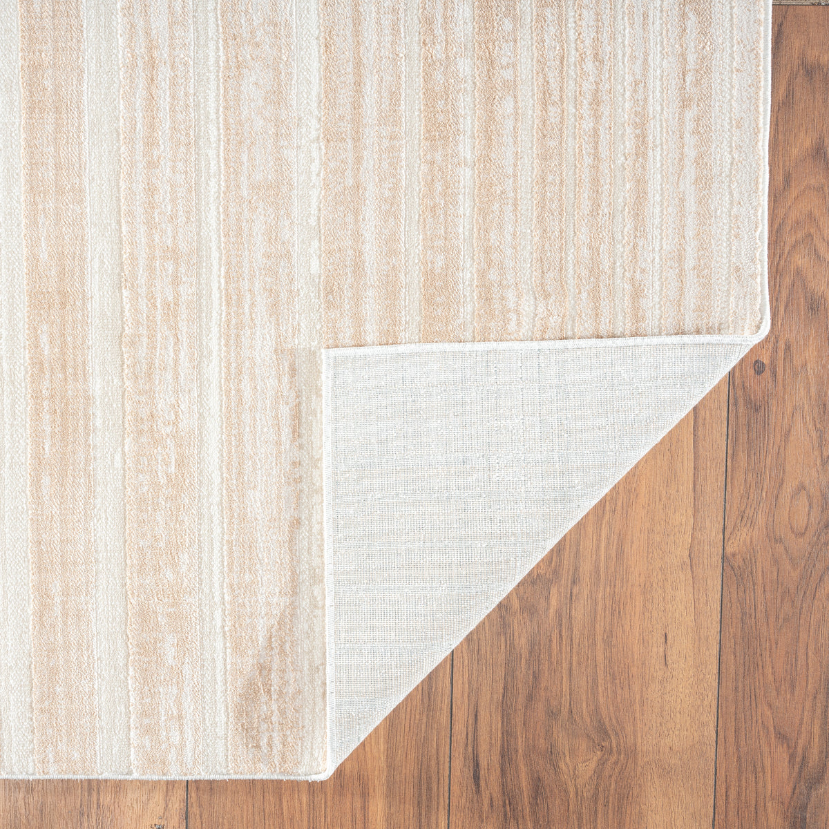 Neutral Distressed Striped Sandy Shores Contemporary Runner Rug - close-up detail