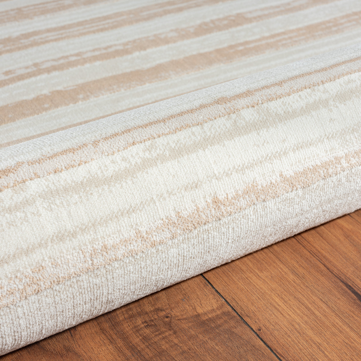 Neutral Distressed Striped Sandy Shores Contemporary Runner Rug - corner view
