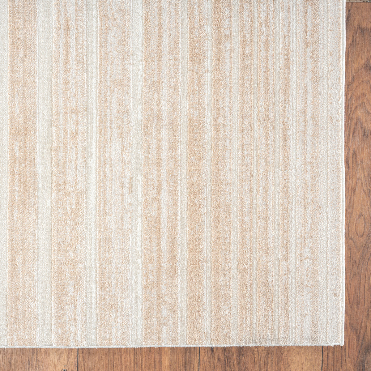 Neutral Distressed Striped Sandy Shores Contemporary Runner Rug - back view
