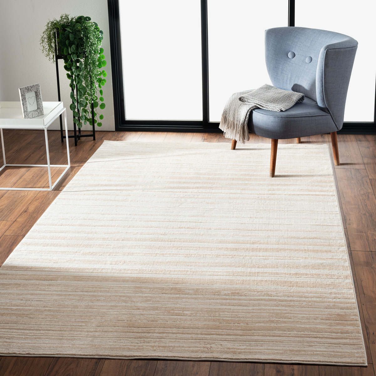 Neutral Distressed Striped Sandy Shores Contemporary Runner Rug - color swatch