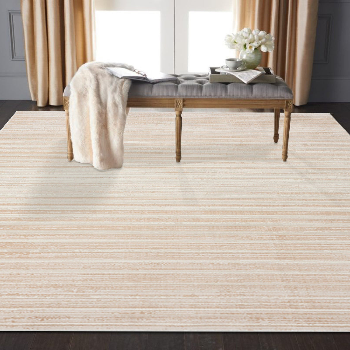 Neutral Distressed Striped Sandy Shores Contemporary Runner Rug - lifestyle view 2