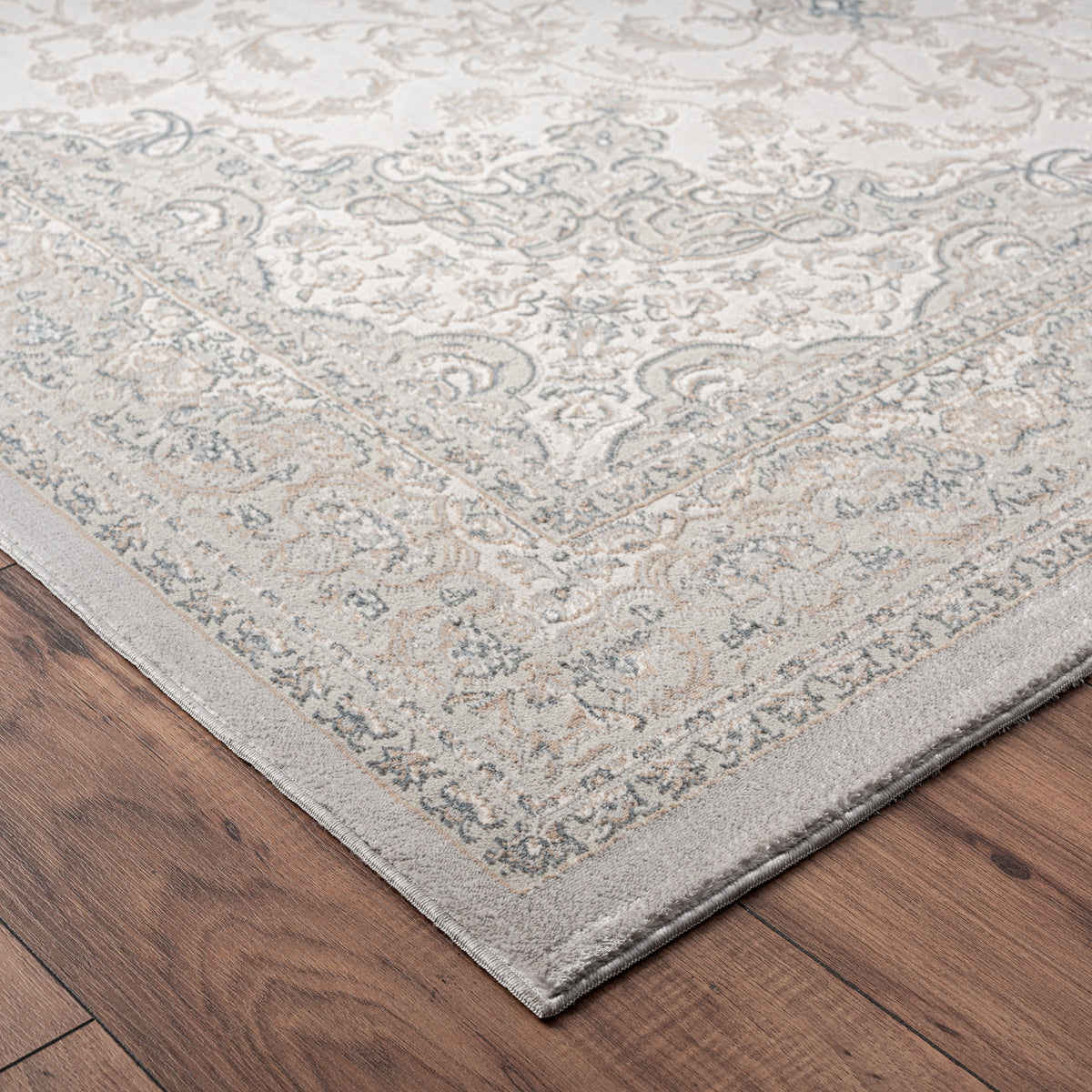 Imagine Gray Medallion Classic/Traditional Polyester Area Rug - side angle view