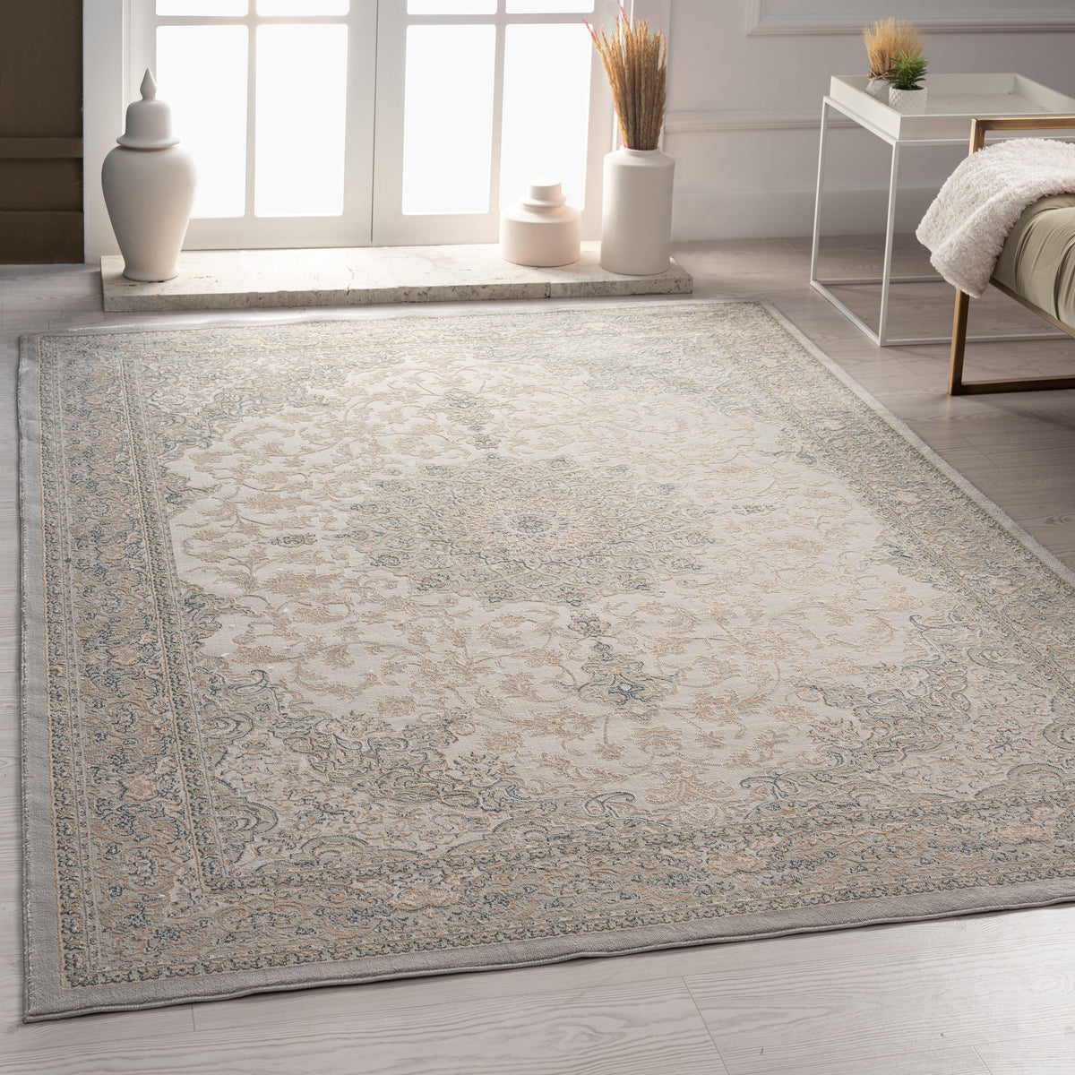 Imagine Gray Medallion Classic/Traditional Polyester Area Rug - lifestyle view
