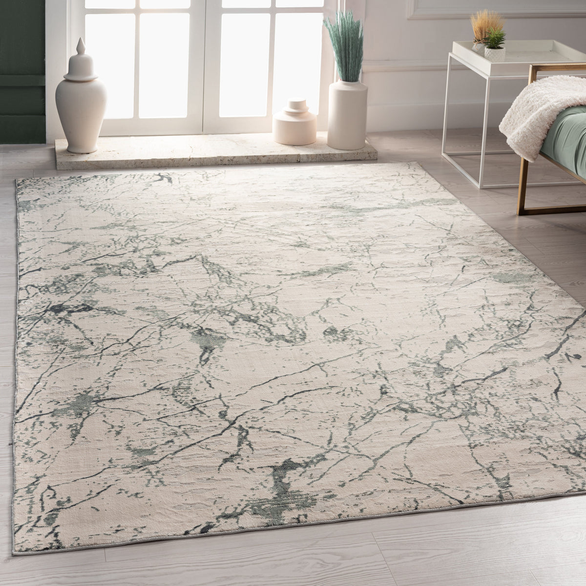 Imagine Ivory Abstract Modern/Contemporary Polyester Area Rug - lifestyle view