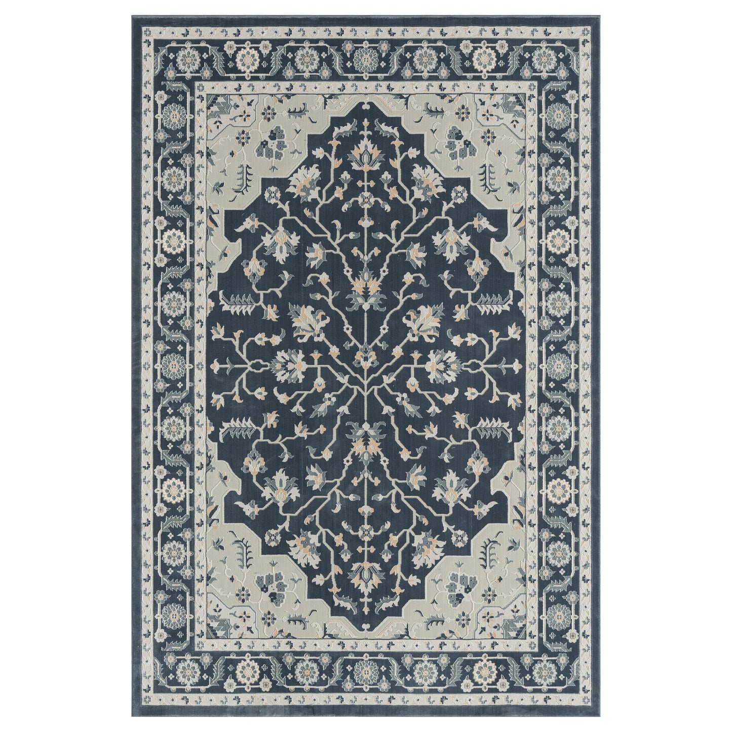 Imagine-81523 Traditional Power-Loomed Navy/Light Gray/Cream Cotton Indoor Area Rug - LR Home