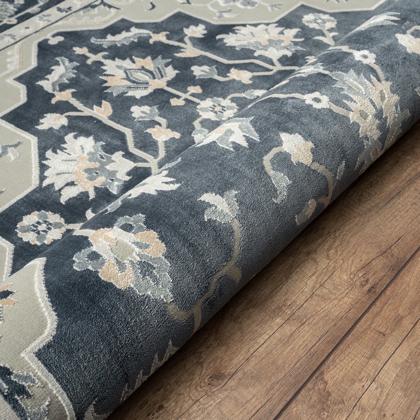 Imagine-81523 Traditional Power-Loomed Navy/Light Gray/Cream Cotton Indoor Area Rug - LR Home