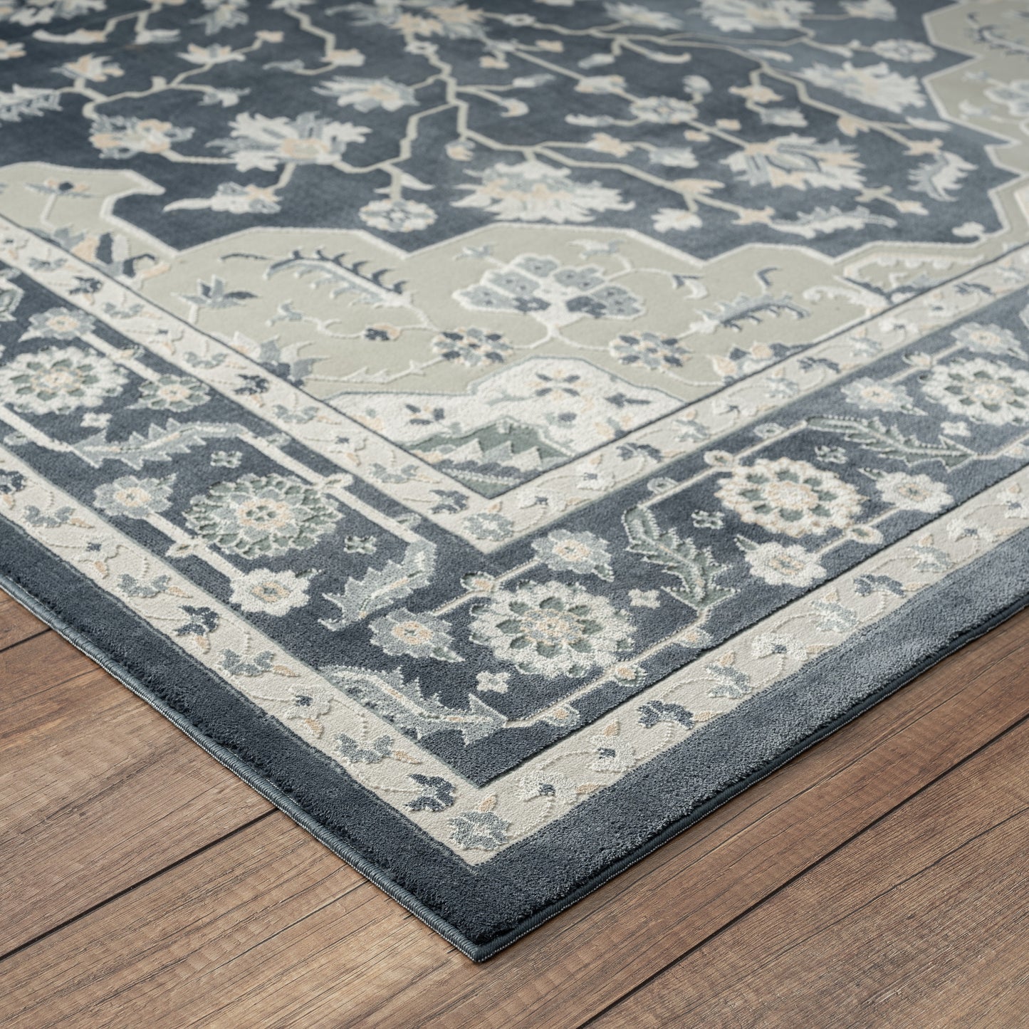 IMAGI-81523 Transitional/Casual Machine Made Navy/Light Gray/Cream Polyester Indoor Area Rugs - LR Home