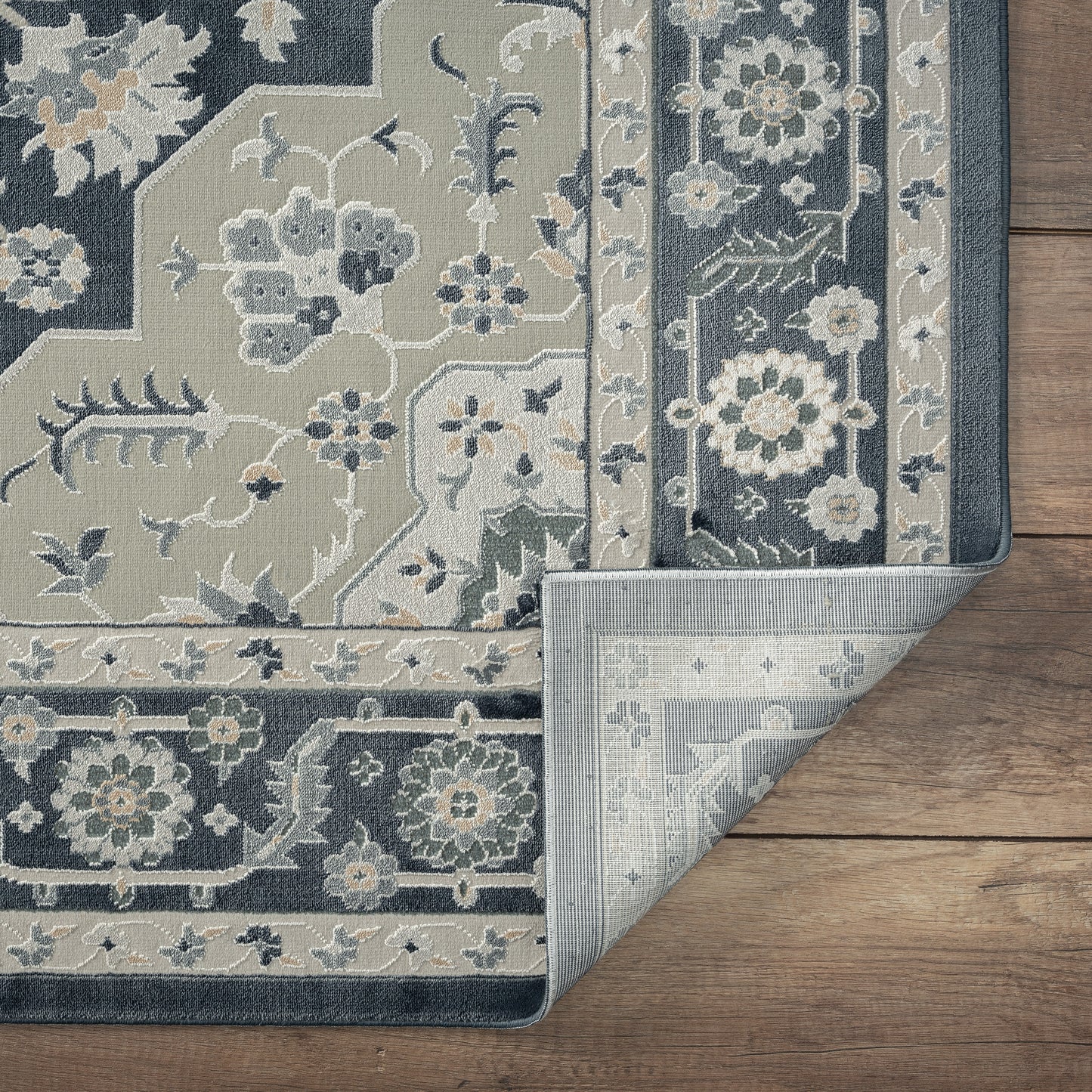 IMAGI-81523 Transitional/Casual Machine Made Navy/Light Gray/Cream Polyester Indoor Area Rugs - LR Home