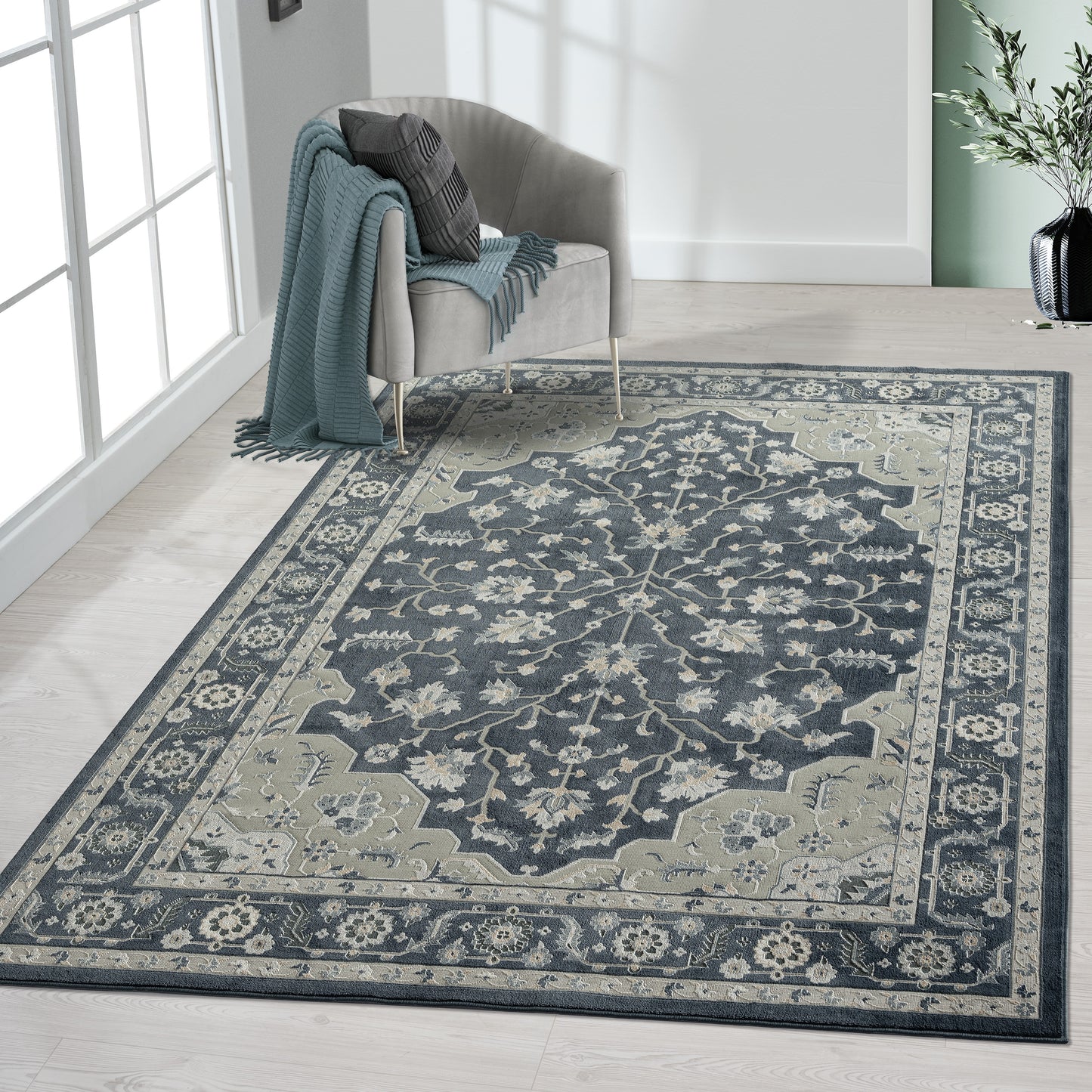 IMAGI-81523 Transitional/Casual Machine Made Navy/Light Gray/Cream Polyester Indoor Area Rugs - LR Home