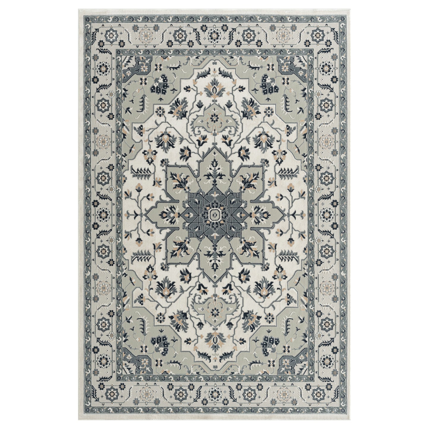 Imagine-81524 Traditional Power-Loomed Gray/Cream/Ivory Cotton Indoor Area Rug - LR Home
