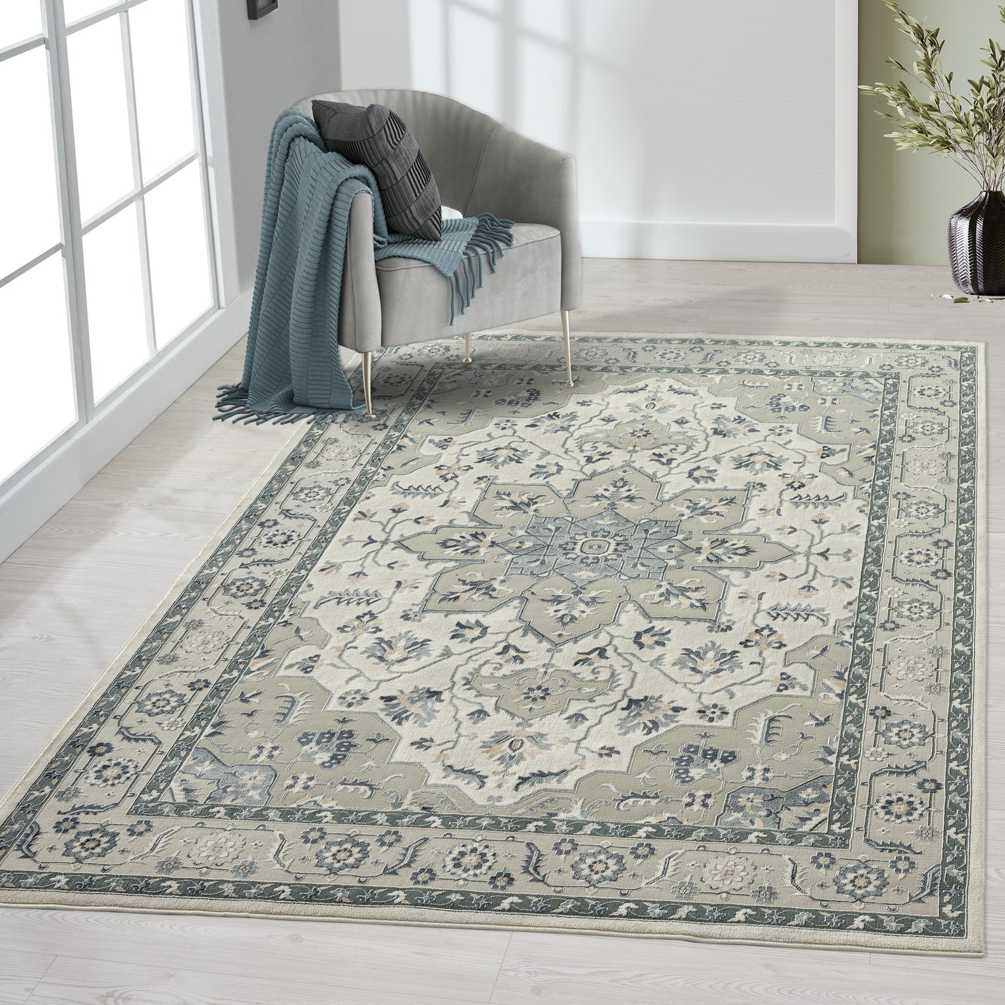 Imagine-81524 Traditional Power-Loomed Gray/Cream/Ivory Cotton Indoor Area Rug - LR Home