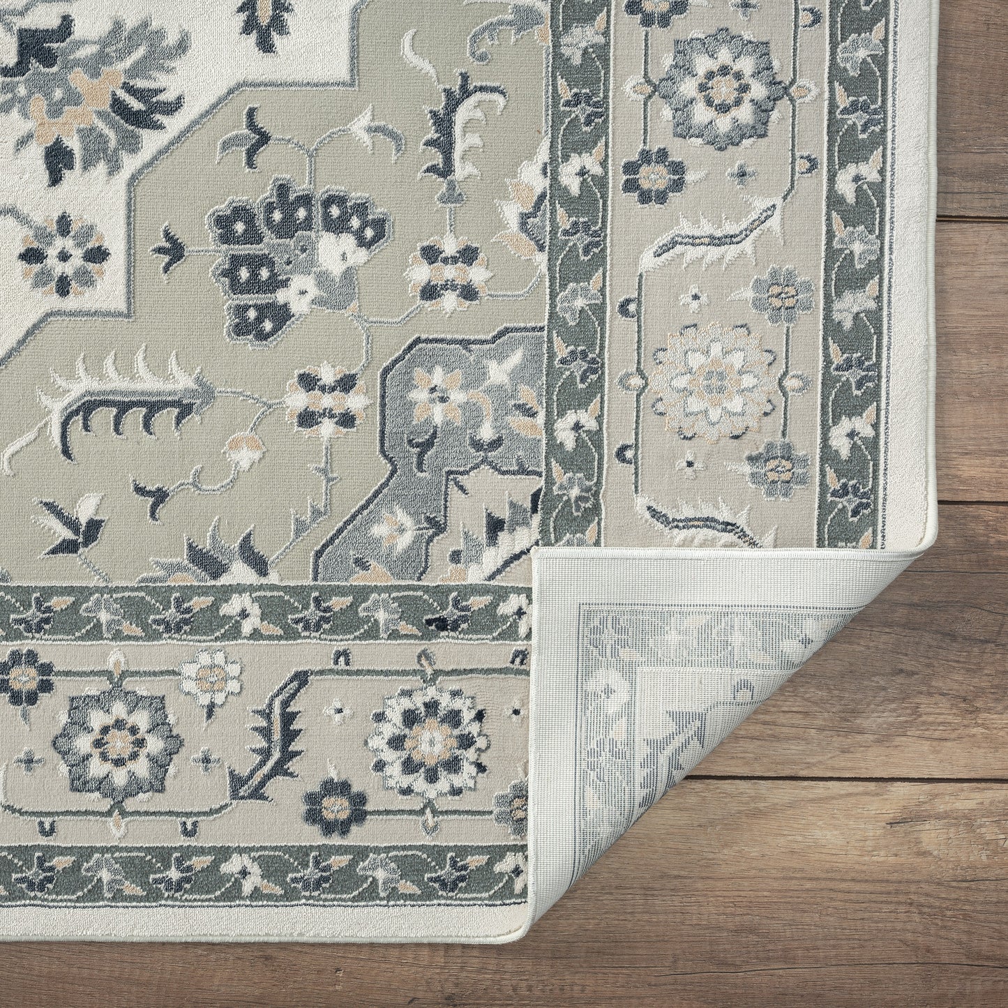 Imagine-81524 Traditional Power-Loomed Gray/Cream/Ivory Cotton Indoor Area Rug - LR Home