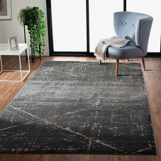 Impulse-81852 Modern Power-Loomed Charcoal/Pink/Orange/Blue Cotton Indoor Area Rug - LR Home