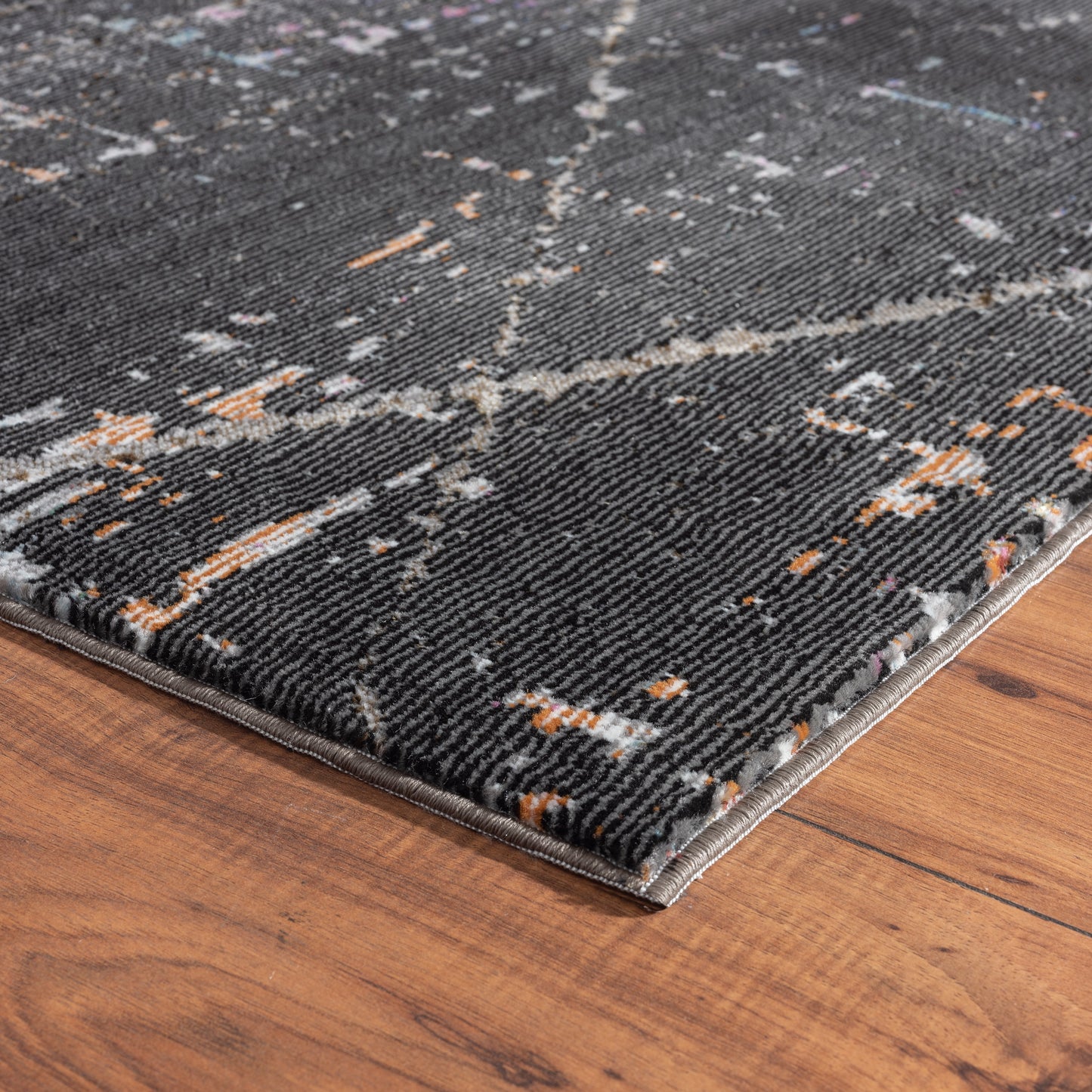 IMPLS-81852 Modern/Contemporary Machine Made Charcoal/Pink/Orange/Blue Poly Blend Indoor Area Rugs - LR Home