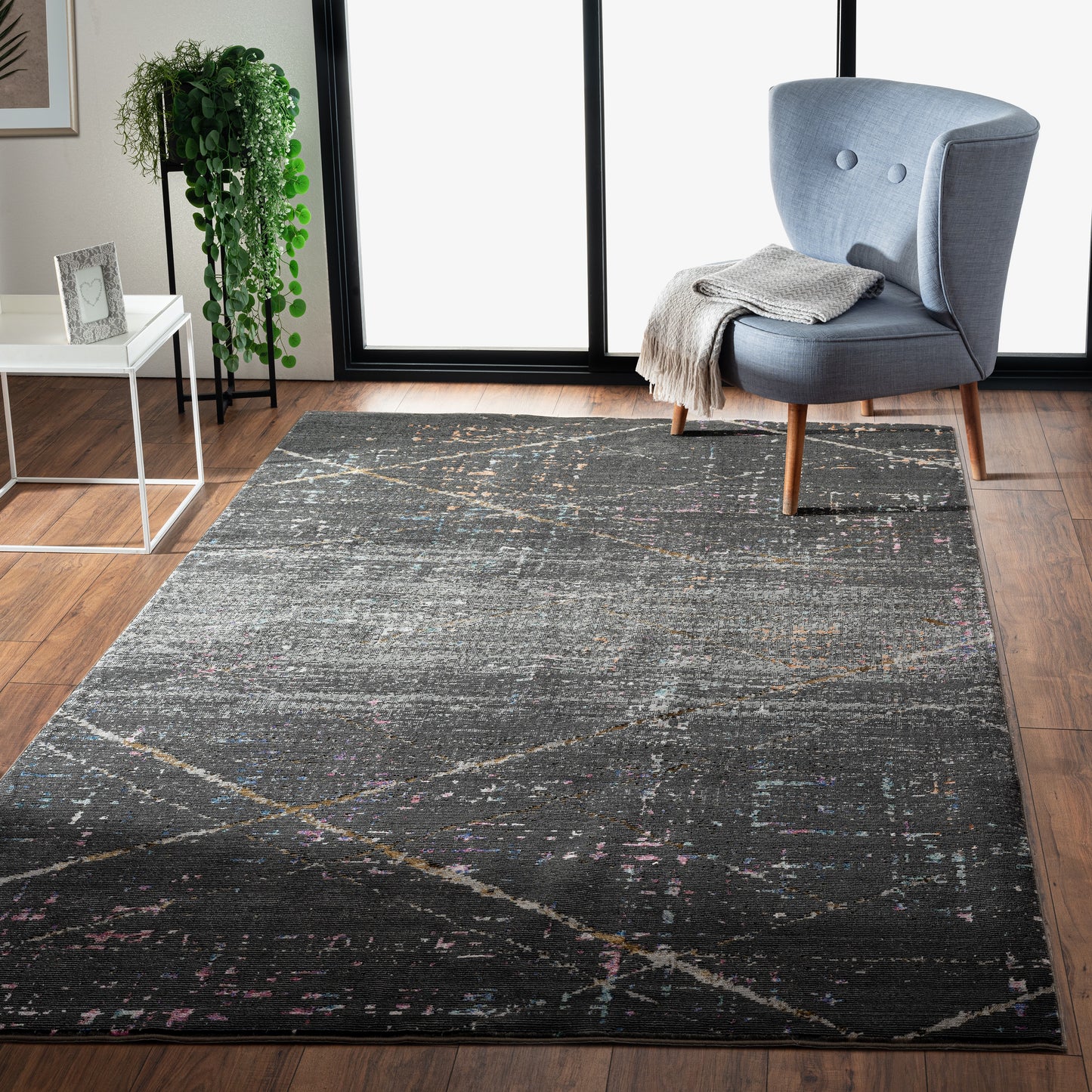 IMPLS-81852 Modern/Contemporary Machine Made Charcoal/Pink/Orange/Blue Poly Blend Indoor Area Rugs - LR Home