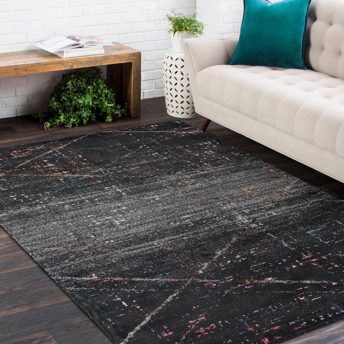 Impulse Abstract Charcoal Fusion Area Rug - lifestyle view 2