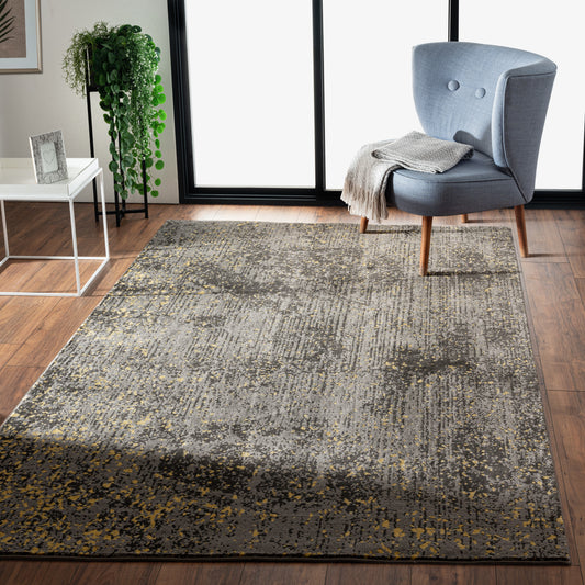 Impulse-81853 Modern Power-Loomed Dovetail Gray/Ash Black/Gold Cotton Indoor Area Rug - LR Home