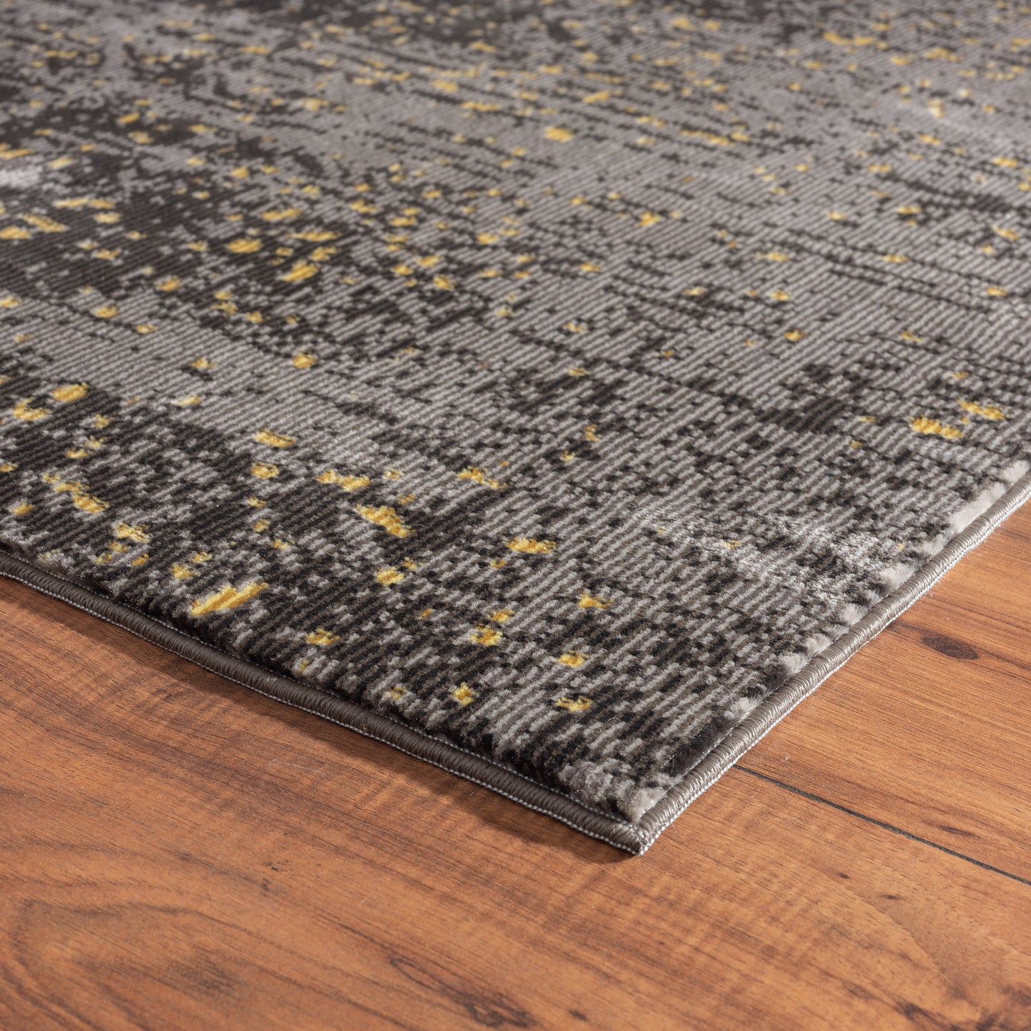 Impulse-81853 Modern Power-Loomed Dovetail Gray/Ash Black/Gold Cotton Indoor Area Rug - LR Home