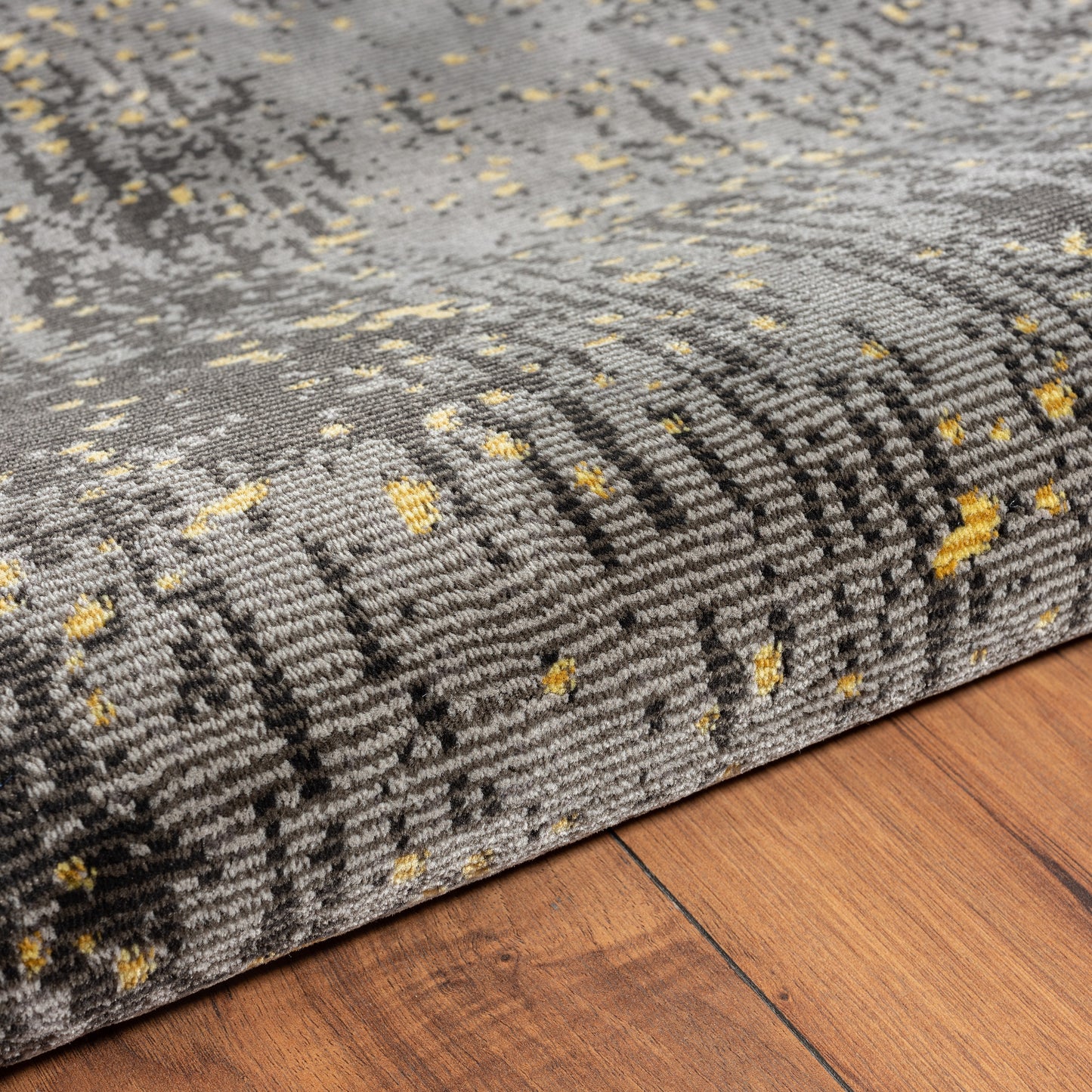 Impulse-81853 Modern Power-Loomed Dovetail Gray/Ash Black/Gold Cotton Indoor Area Rug - LR Home