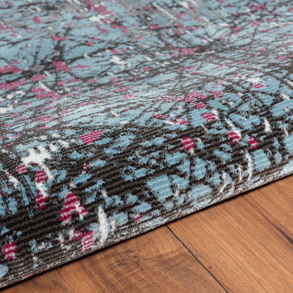Impulse Abstract Fuchsia Splatter Fusion Area Rug - corner view