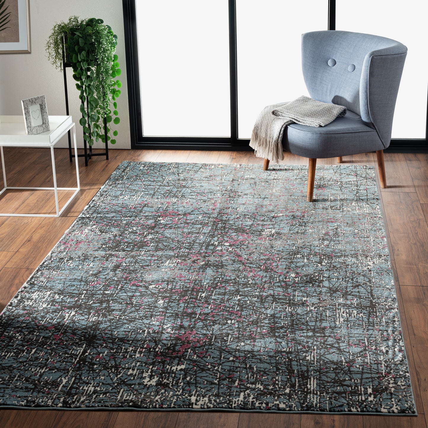 IMPLS-81854 Modern/Contemporary Machine Made Blue/Silver/White/Fuchsia Poly Blend Indoor Area Rugs - LR Home