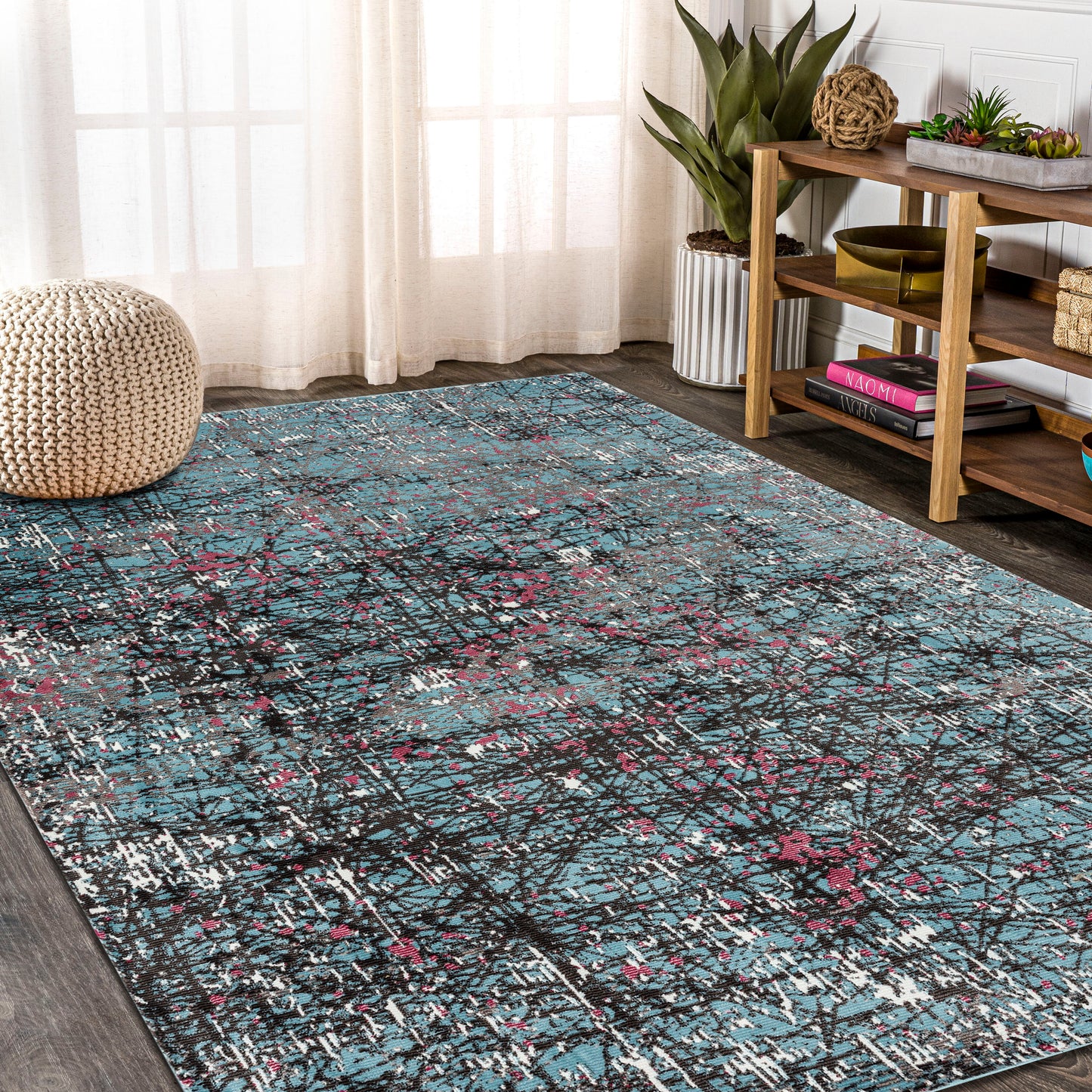 IMPLS-81854 Modern/Contemporary Machine Made Blue/Silver/White/Fuchsia Poly Blend Indoor Area Rugs - LR Home