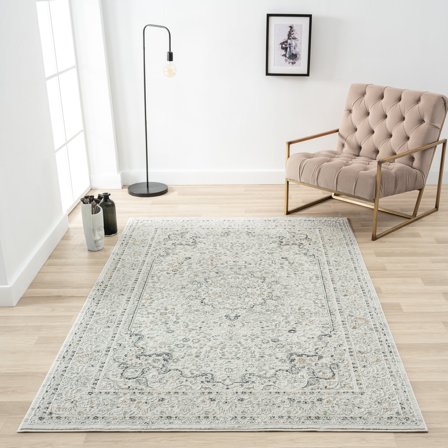 ISABE-81778 Transitional/Casual Machine Made Ivory/Gray/Taupe Polyester Blend Indoor Area Rugs - LR Home