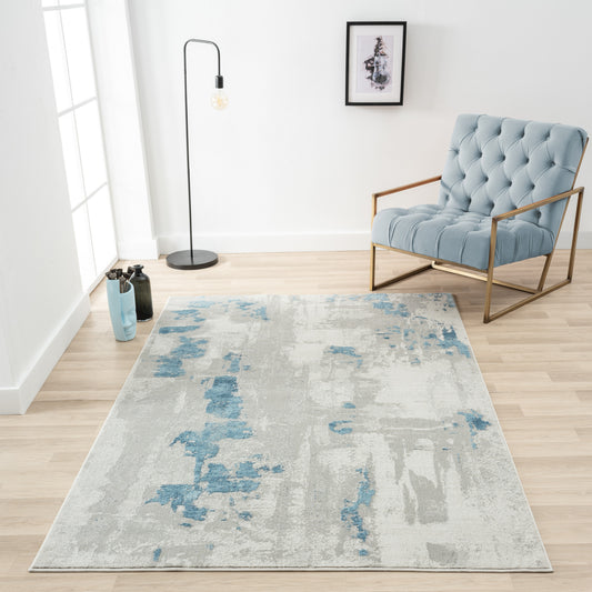 Isabella-81779 Contemporary Power-Loomed Ivory/Gray/Blue Cotton Indoor Area Rug - LR Home