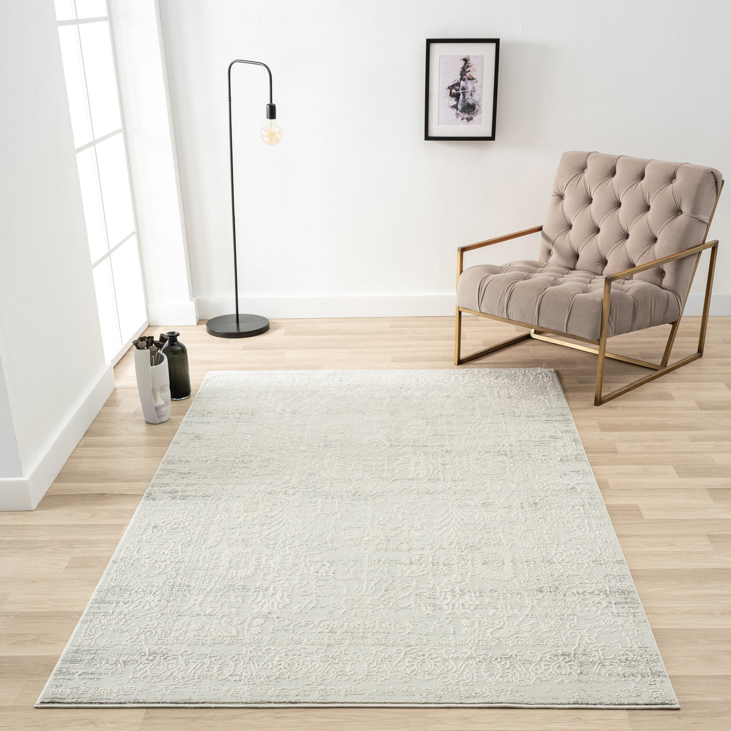 ISABE-81780 Transitional/Casual Machine Made Ivory/Gray Polyester Blend Indoor Area Rugs - LR Home