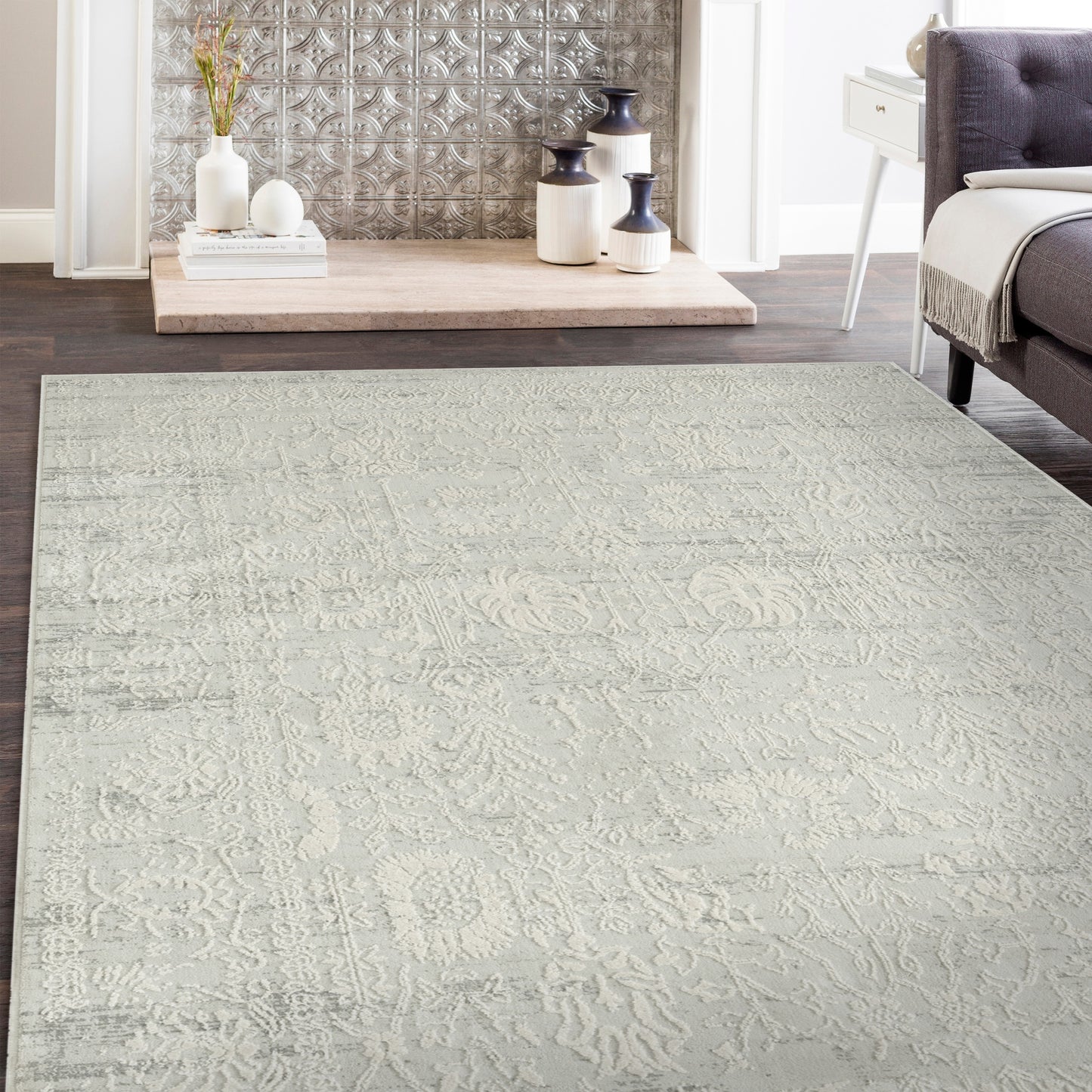 ISABE-81780 Transitional/Casual Machine Made Ivory/Gray Polyester Blend Indoor Area Rugs - LR Home