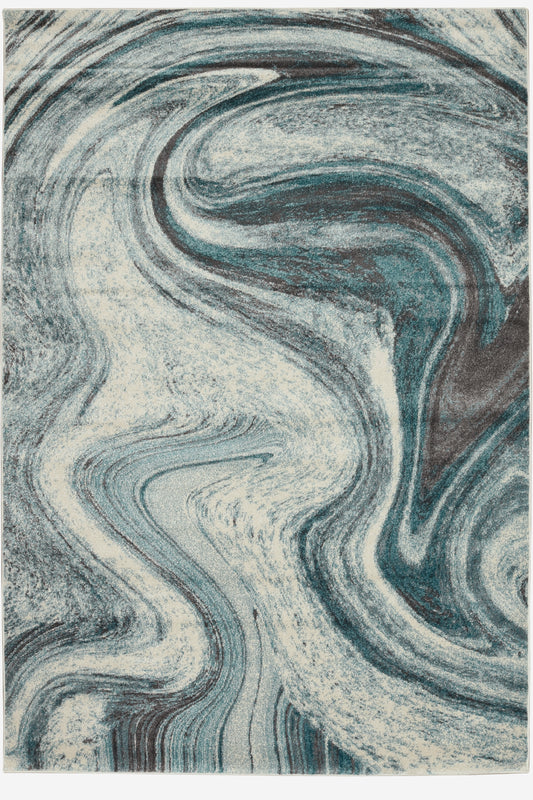 Illusions 6226 Teal Contempo Machine Woven Performance Area Rug - KAS