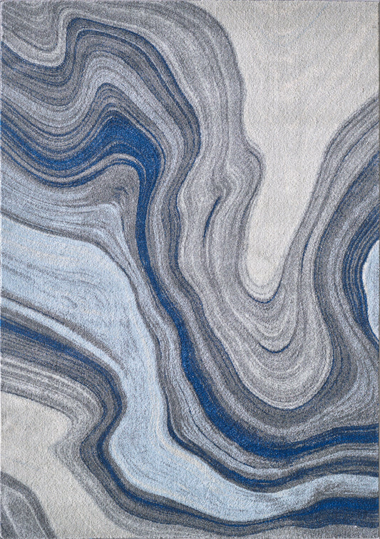 Illusions 6227 Blue/Grey Marble Machine Woven Performance Area Rug - KAS