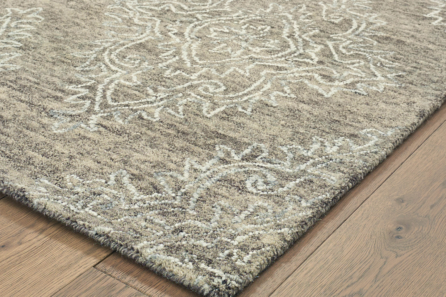 Karma-21045 Modern Hand-Tufted Khaki/White Cotton Indoor Area Rug - LR Home