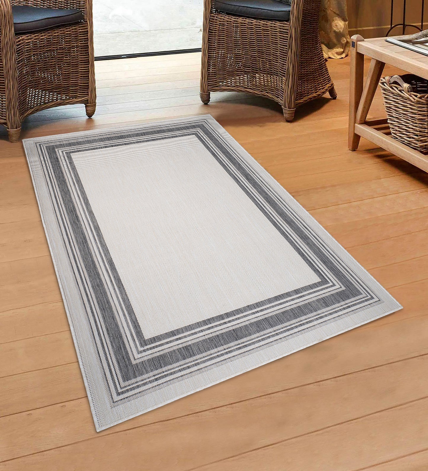 Kilimanjaro-81759 Transitional Power-Loomed White/Cream/Anthracite/Gray Polypropylene Indoor/Outdoor Area Rug - LR Home
