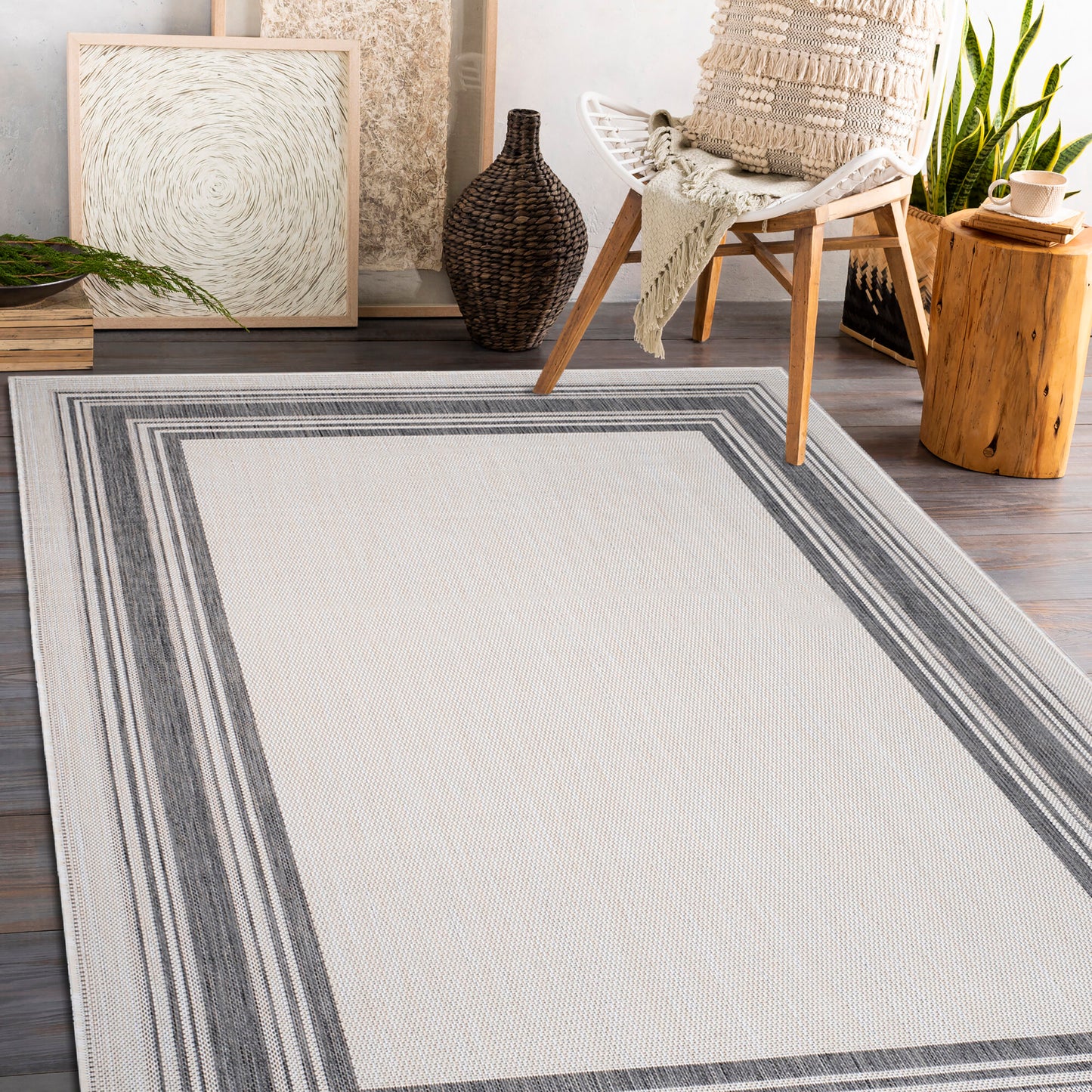 Kilimanjaro-81759 Transitional Power-Loomed White/Cream/Anthracite/Gray Polypropylene Indoor/Outdoor Area Rug - LR Home