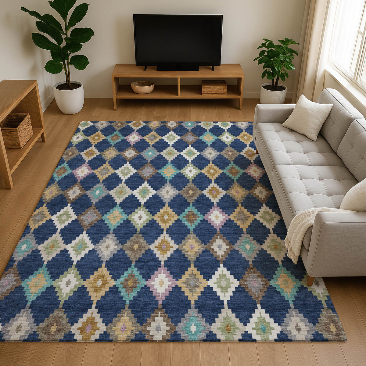 Luxury Washable Kenner KN10 Navy Rug