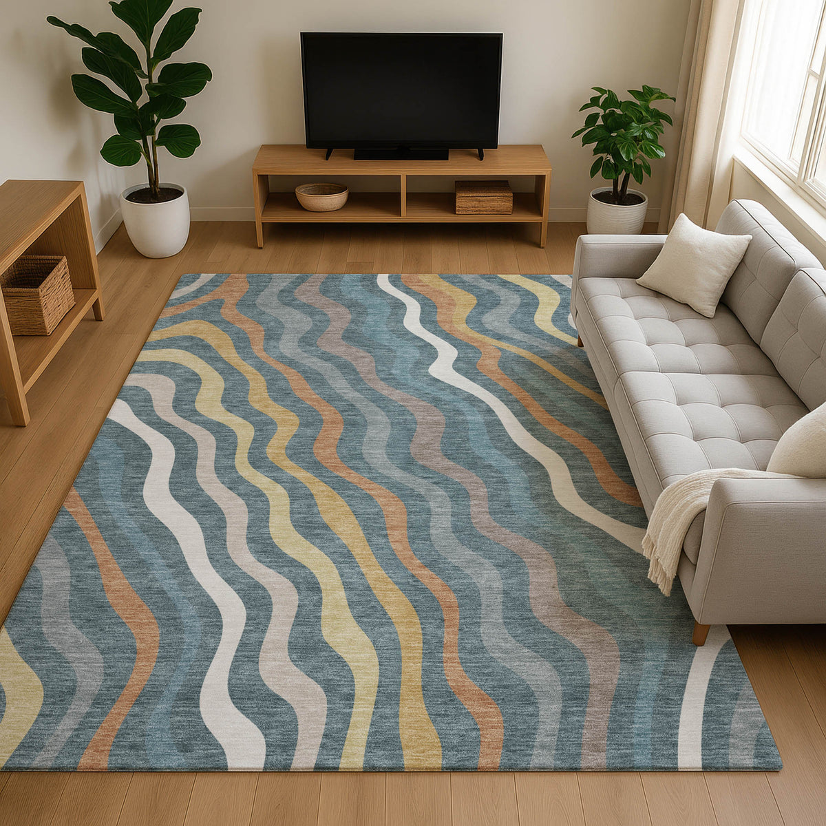 Luxury Washable Kenner KN4 Teal Rug