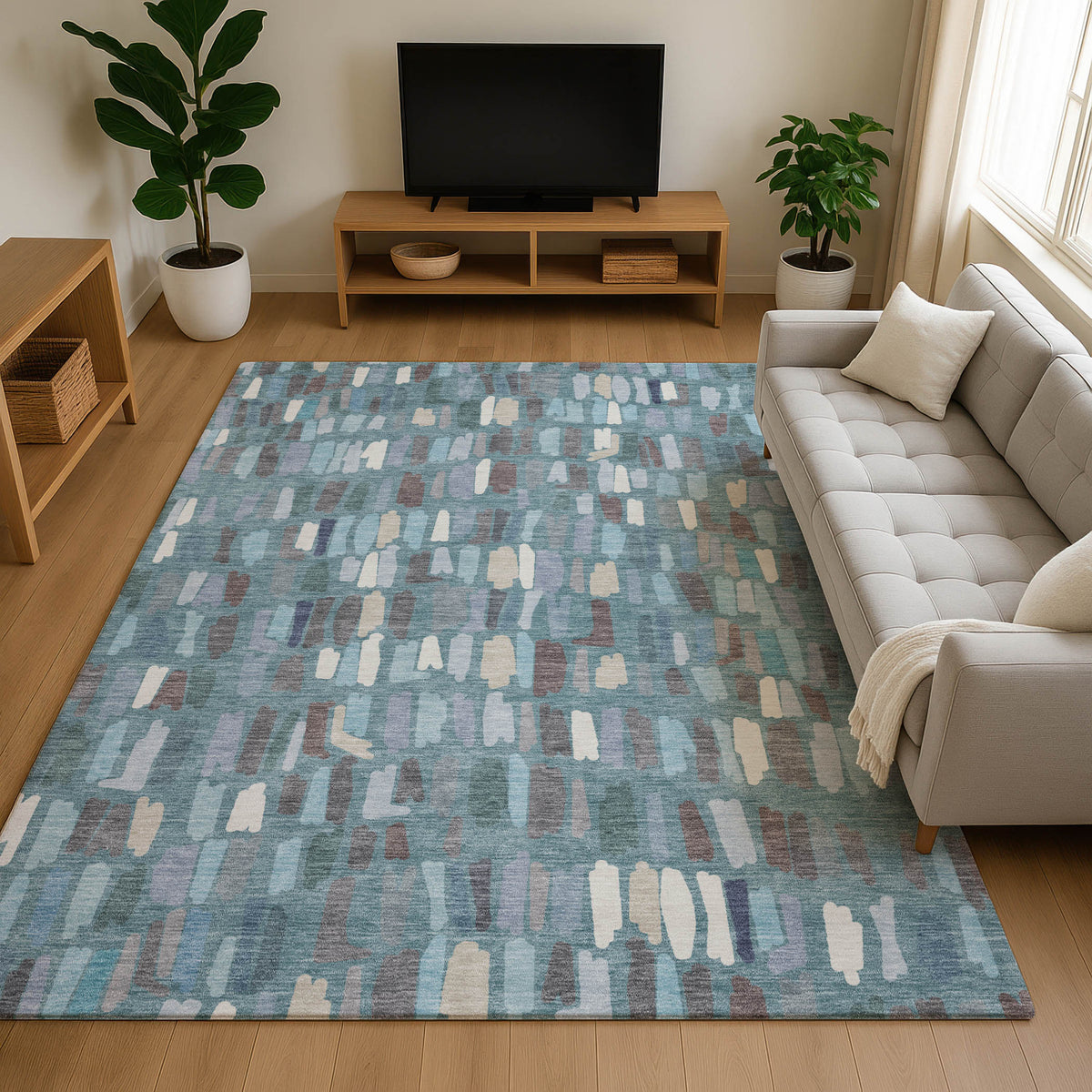 Luxury Washable Kenner KN5 Teal Rug