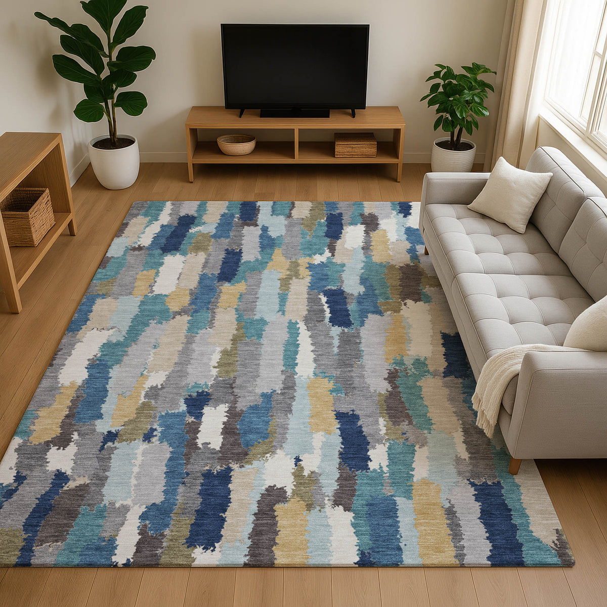Luxury Washable Kenner KN6 Teal Rug