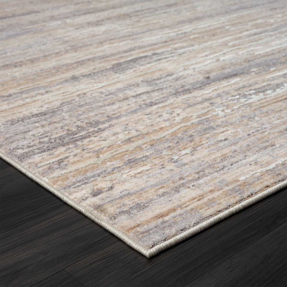 Lancaster Gray/Beige Striped Transitional/Casual Polyester Blend Area Rug - side angle view