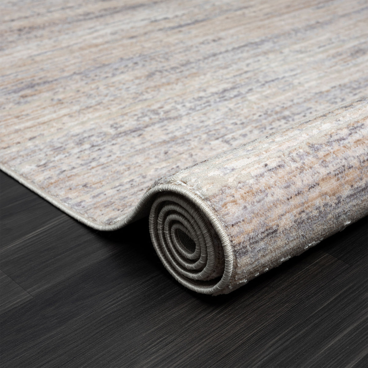Lancaster Gray/Beige Striped Transitional/Casual Polyester Blend Area Rug - close-up detail