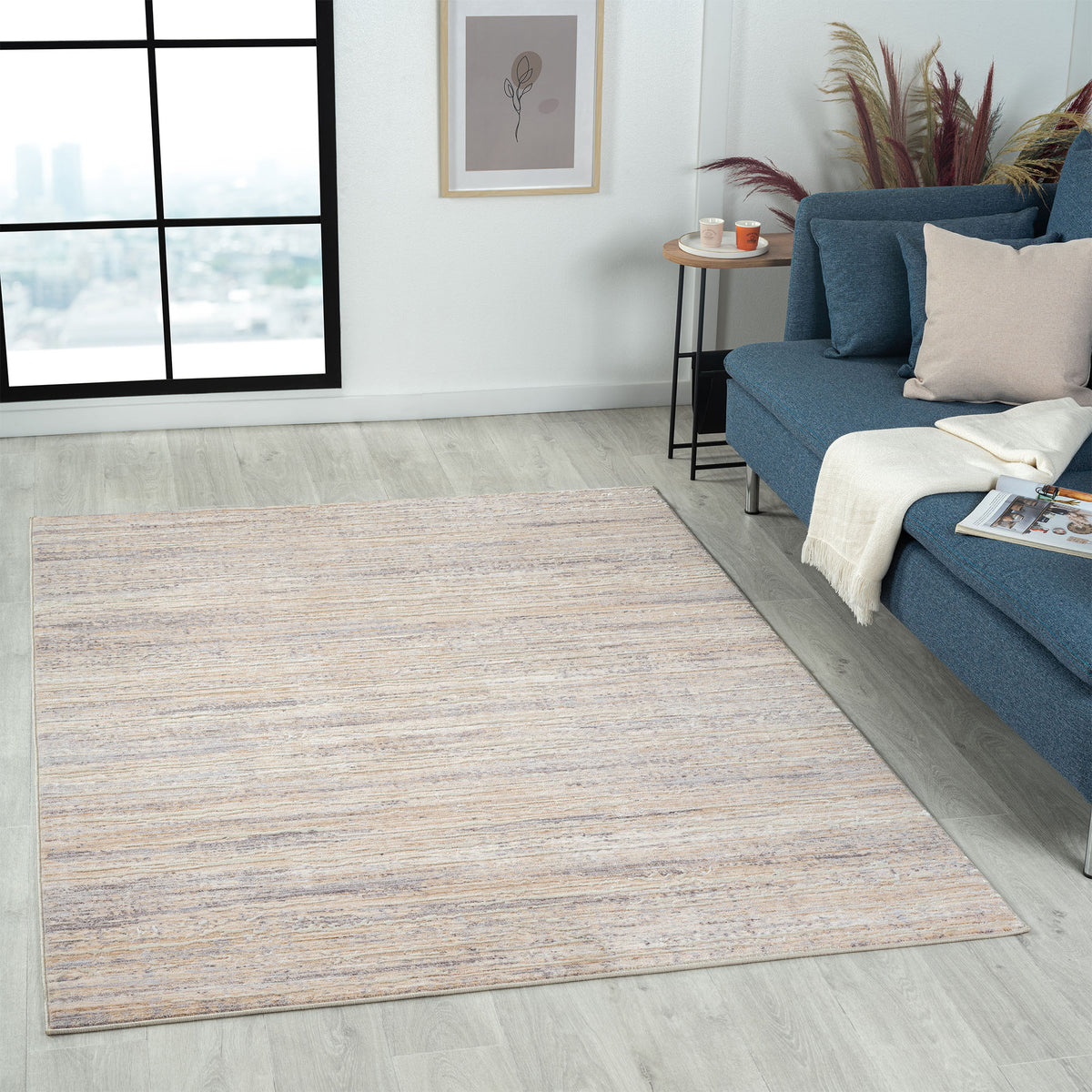 Lancaster Gray/Beige Striped Transitional/Casual Polyester Blend Area Rug - lifestyle view