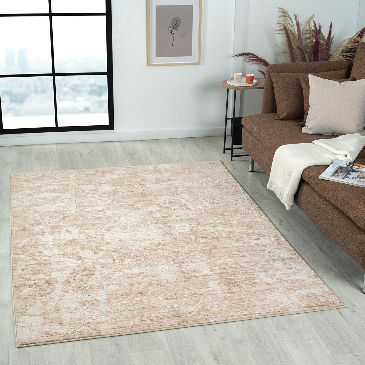 Lancaster Beige Abstract Transitional/Casual Polyester Blend Area Rug - lifestyle view