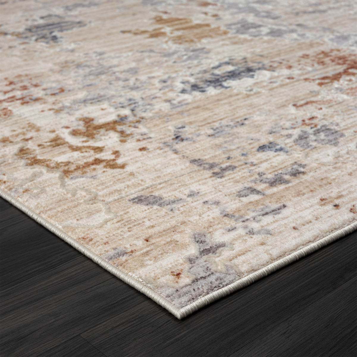 Lancaster Rust Abstract Modern/Contemporary Polyester Blend Area Rug - side angle view