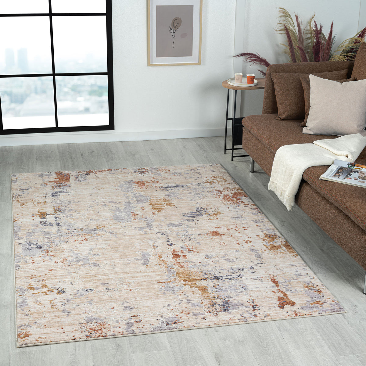 Lancaster Rust Abstract Modern/Contemporary Polyester Blend Area Rug - lifestyle view