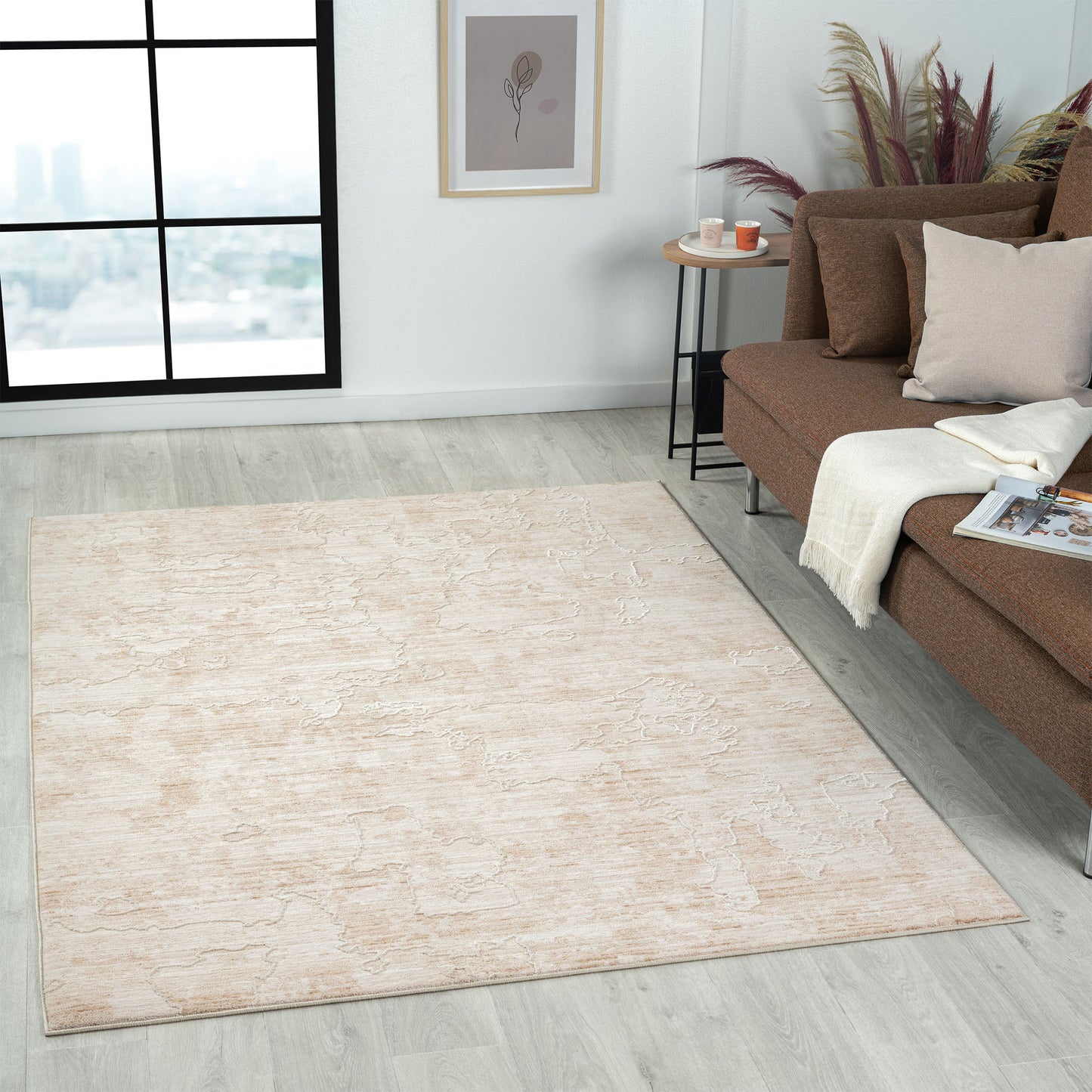 LANCA-82307 Modern/Contemporary Machine Made Beige Polyester Blend Indoor Area Rugs - LR Home