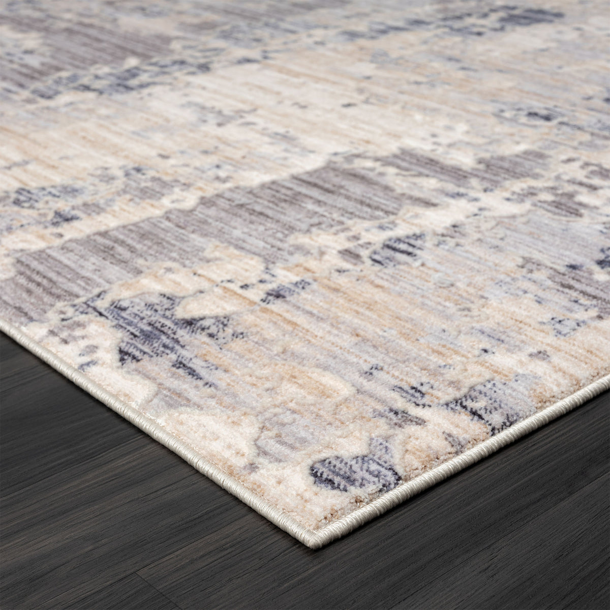 Lancaster Gray/Blue Abstract Modern/Contemporary Polyester Blend Area Rug - side angle view