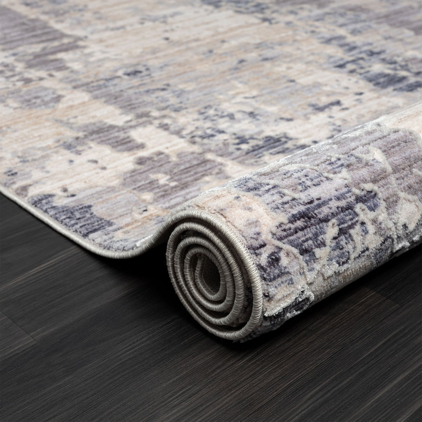 LANCA-82308 Modern/Contemporary Machine Made Gray/Blue Polyester Blend Indoor Area Rugs - LR Home