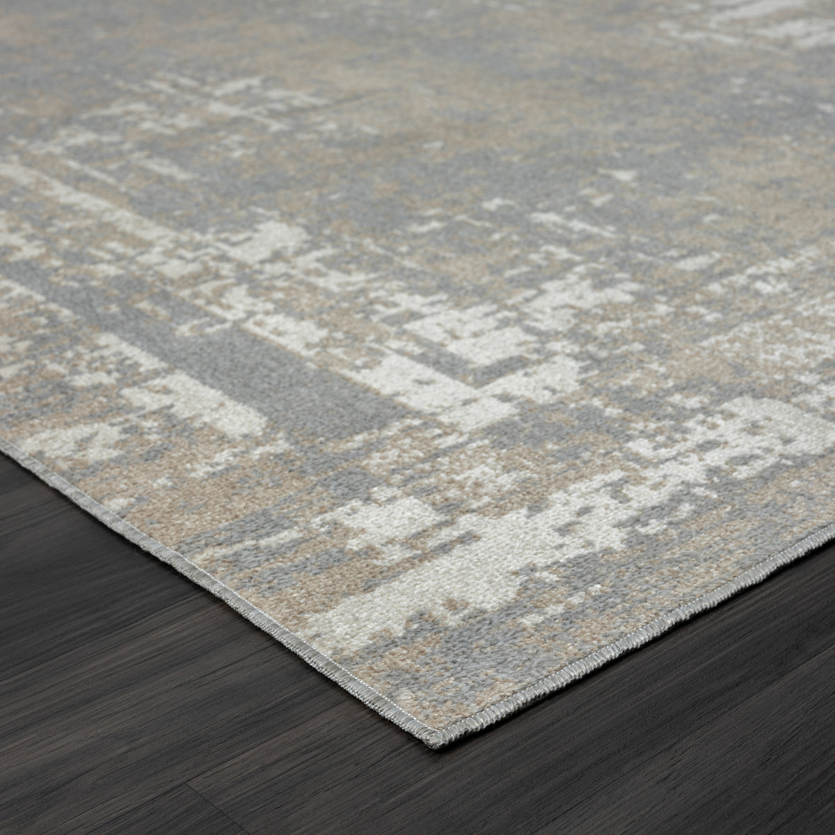 Lanham Gray/Ivory Transitional Distressed Border Machine-Washable Area Rug - side angle view