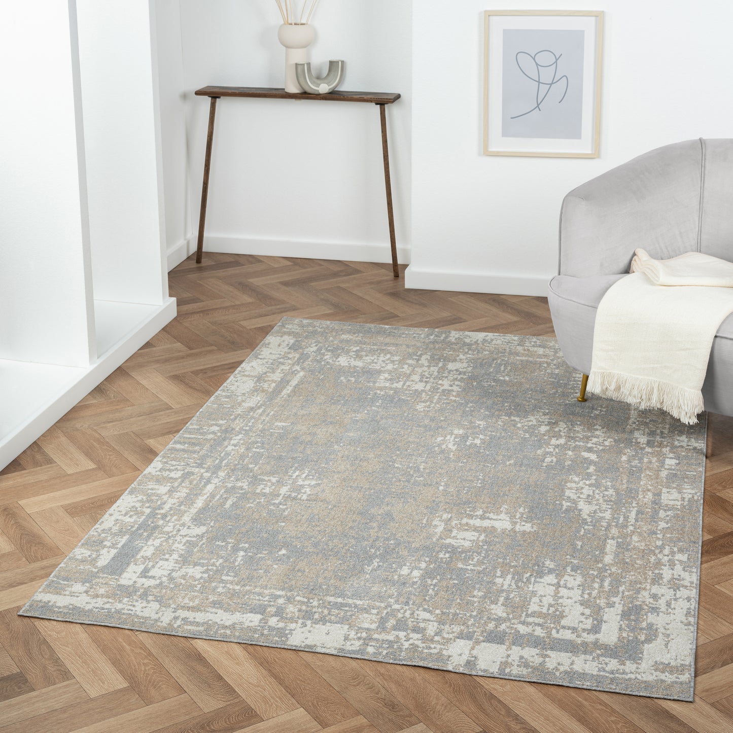 LANHM-82271 Modern/Contemporary Machine Made Gray/Ivory Polyester Indoor Area Rugs - LR Home